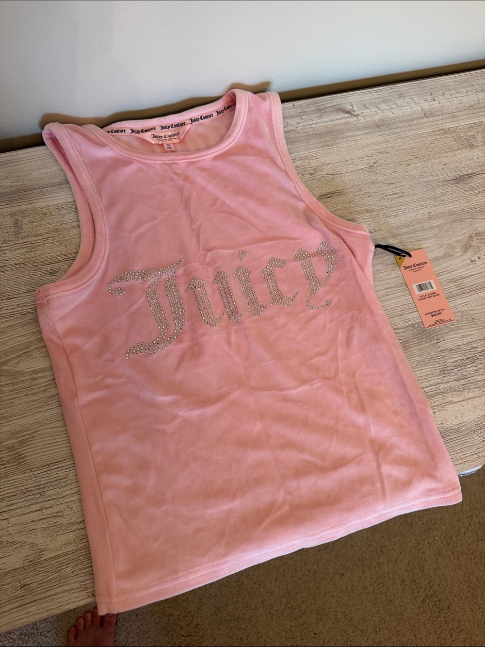 NWT Juicy Couture Light Pink Velour Rhinestone Logo Tank